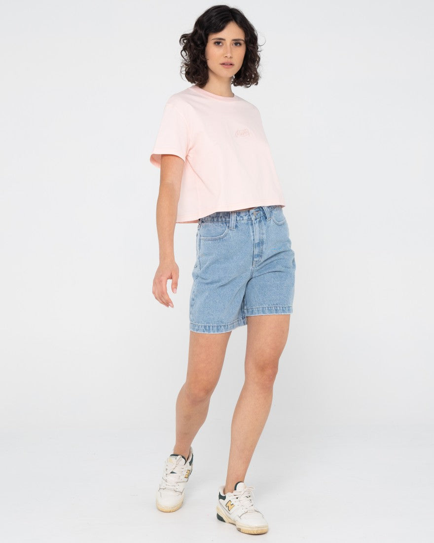 Rusty Rusty Script Relaxed Fit Crop Tee PASTEL PINK