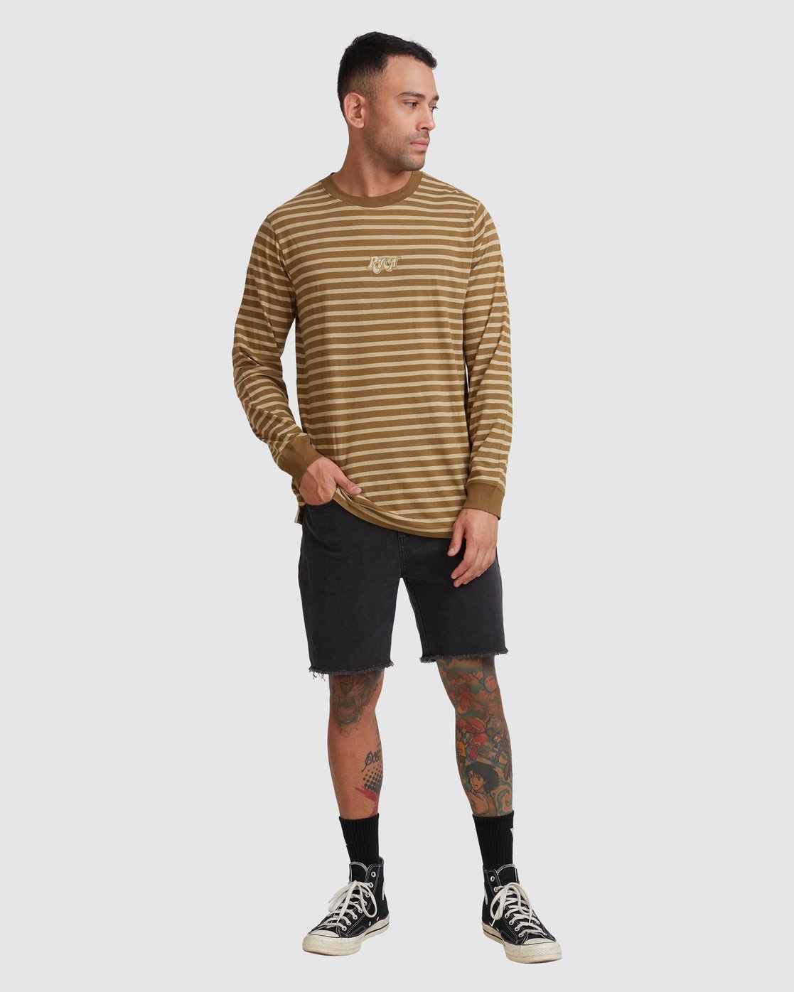 RVCA AUGUST STRIPE LONG SLEEVE TEE Moss