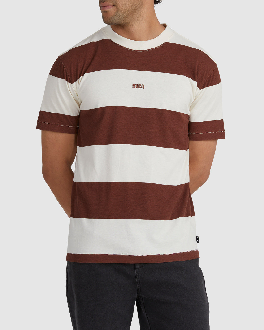 RVCA CITY LIGHTS STRIPE SS TEE CAPPUCCINO