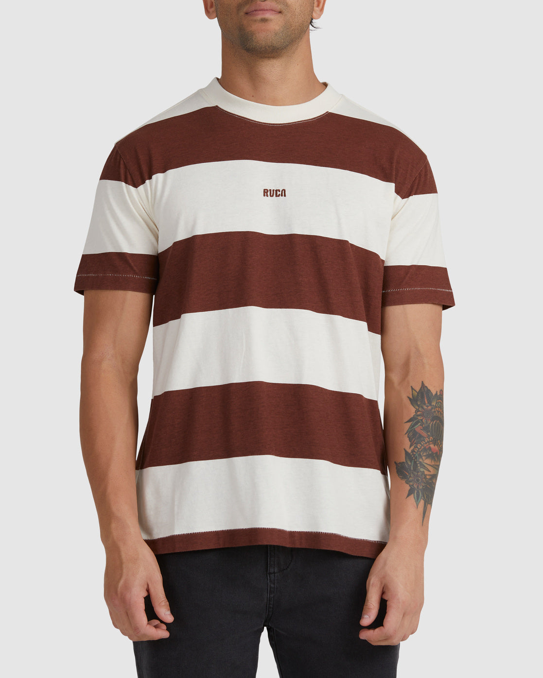 RVCA CITY LIGHTS STRIPE SS TEE CAPPUCCINO