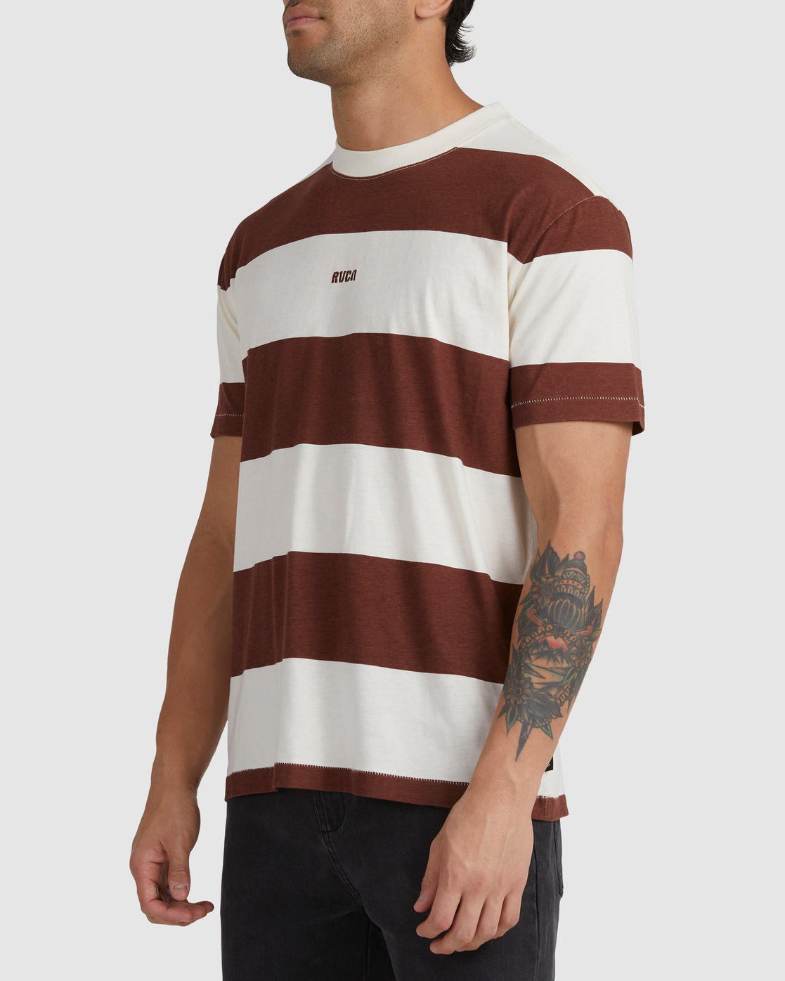 RVCA CITY LIGHTS STRIPE SS TEE CAPPUCCINO