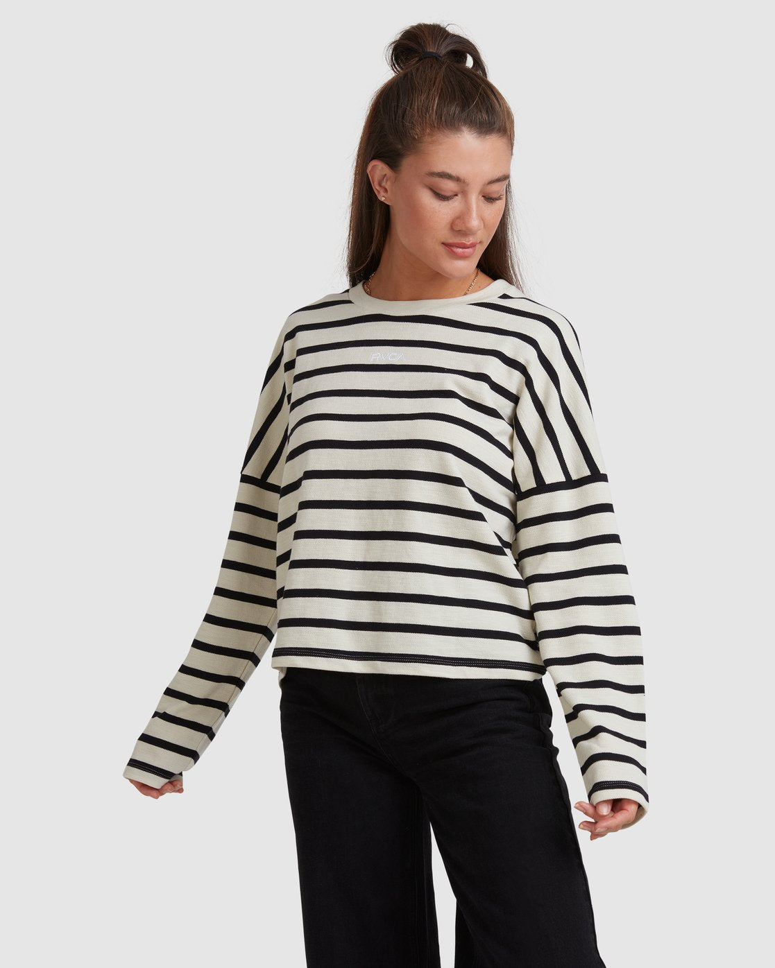 RVCA CRIM STRIPE LONG SLEEVE TEE Silver bleach