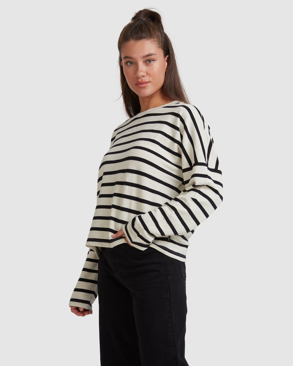 RVCA CRIM STRIPE LONG SLEEVE TEE Silver bleach