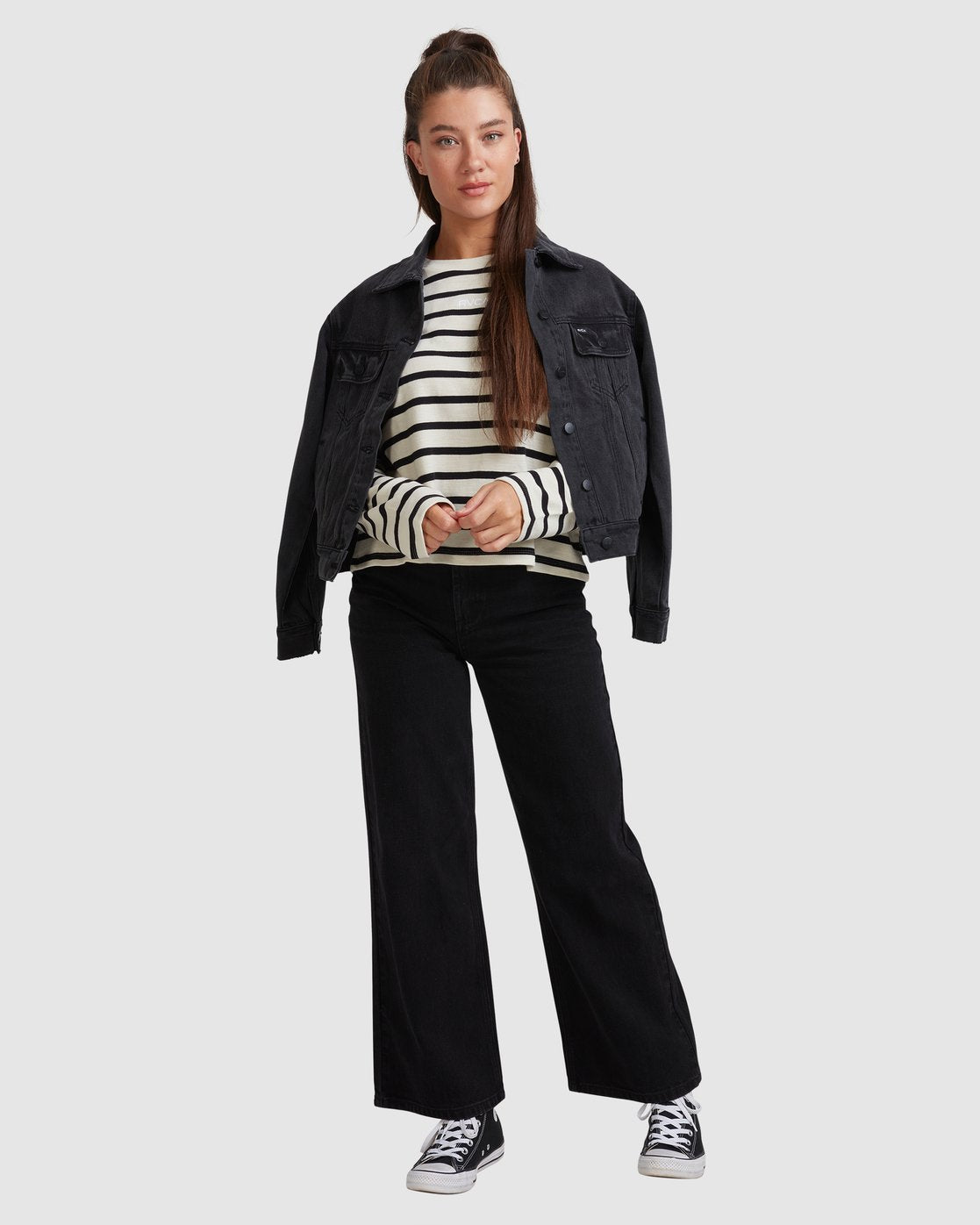 RVCA CRIM STRIPE LONG SLEEVE TEE Silver bleach