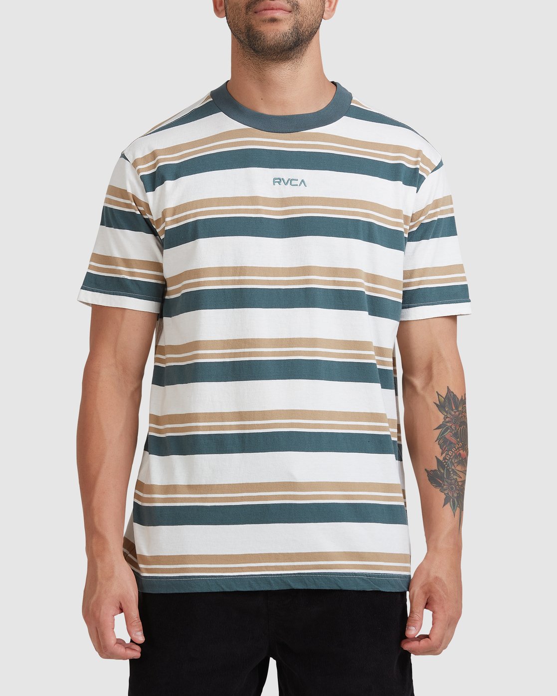 RVCA CURTIS STRIPE II SHORT SLEEVE TEE Natural