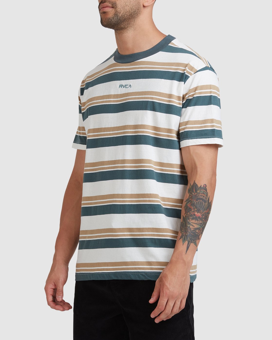 RVCA CURTIS STRIPE II SHORT SLEEVE TEE Natural