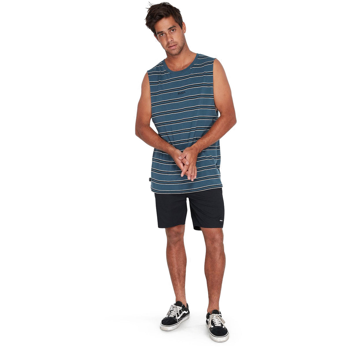 RVCA Focus Stripe Muscle Tee Ocean Teal
