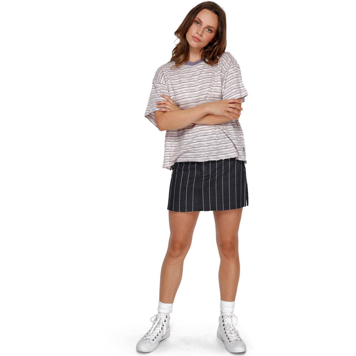 RVCA Fozzy Stripe Short Sleeve Tee Jacaranda Purple
