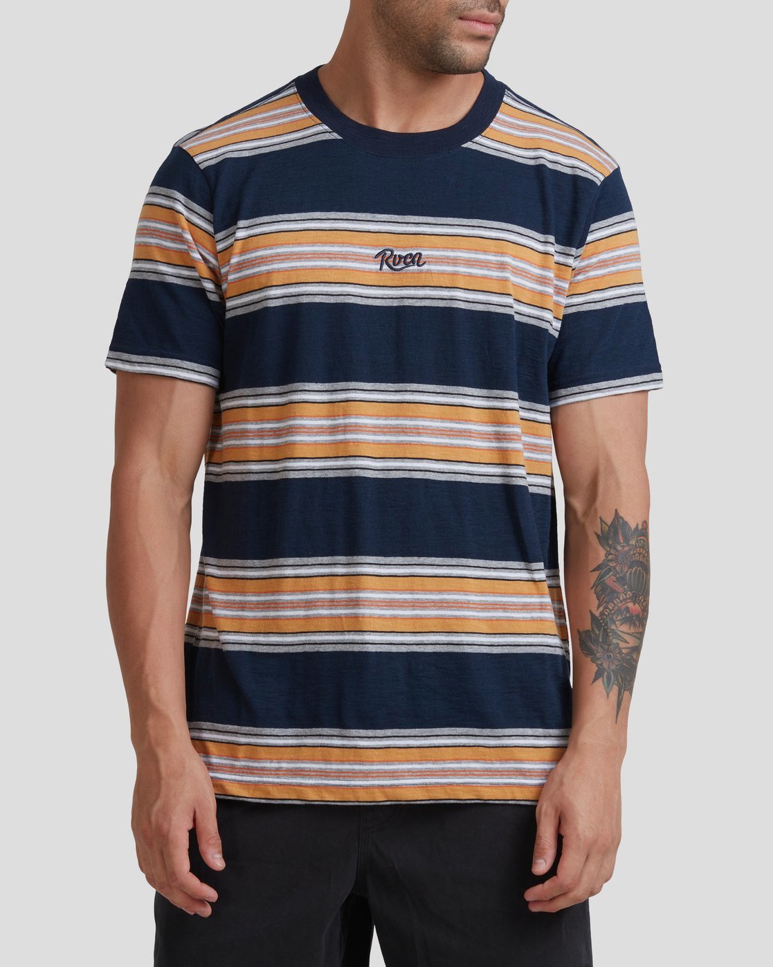 RVCA FRAGMENT STRIPE SHORT SLEEVE TEE NAVY MARINE