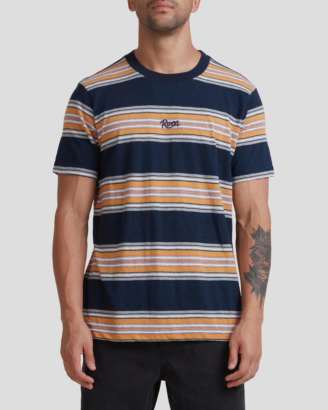 RVCA FRAGMENT STRIPE SHORT SLEEVE TEE NAVY MARINE