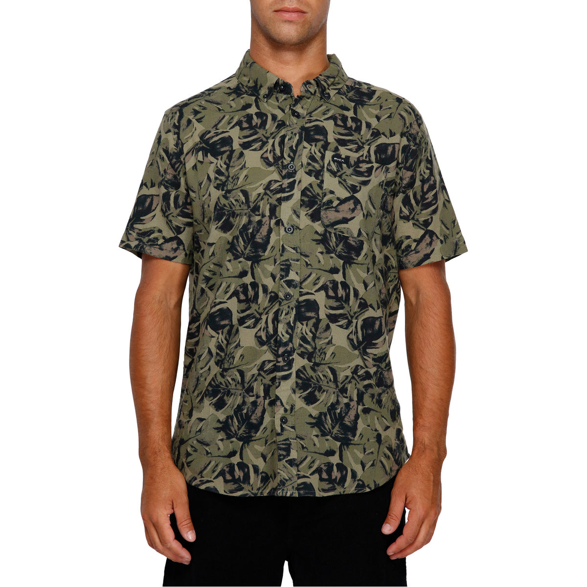 RVCA Leaf Camo Short Sleeve Shirt Black