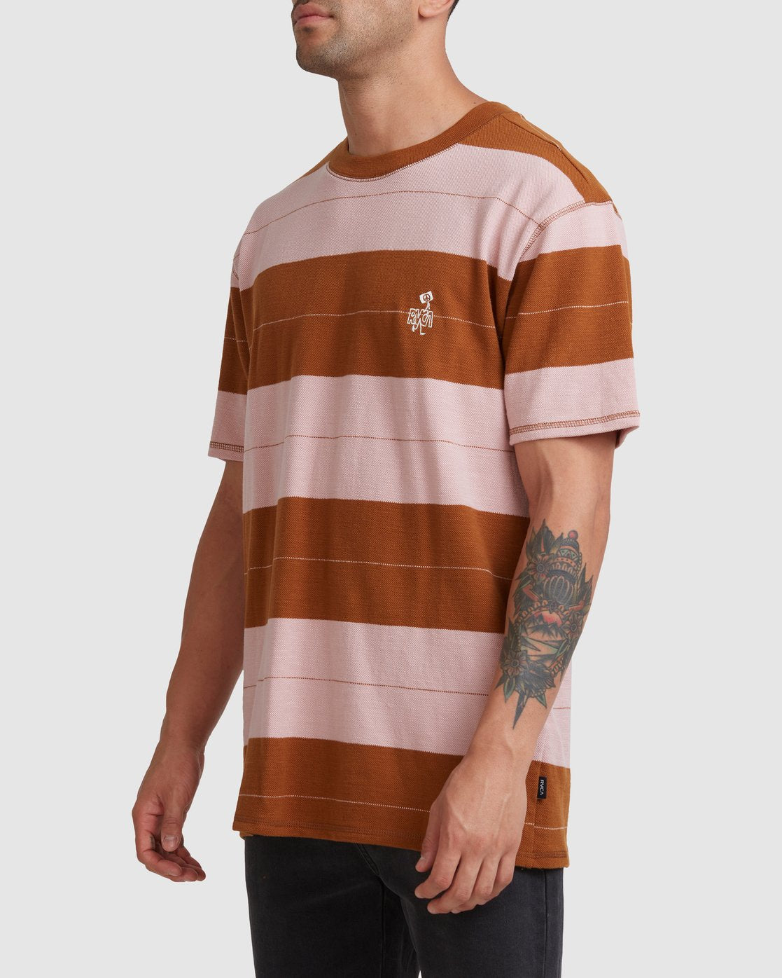 RVCA Peace March Stripe Short Sleeve Tee Camel