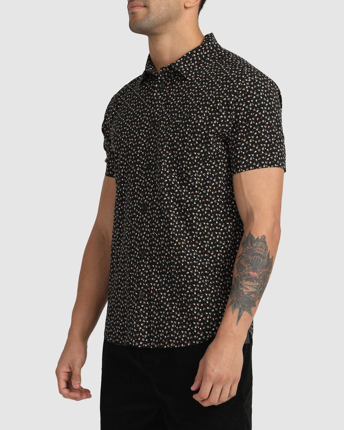 RVCA Sundowner Floral Short Sleeve Shirt BLACK