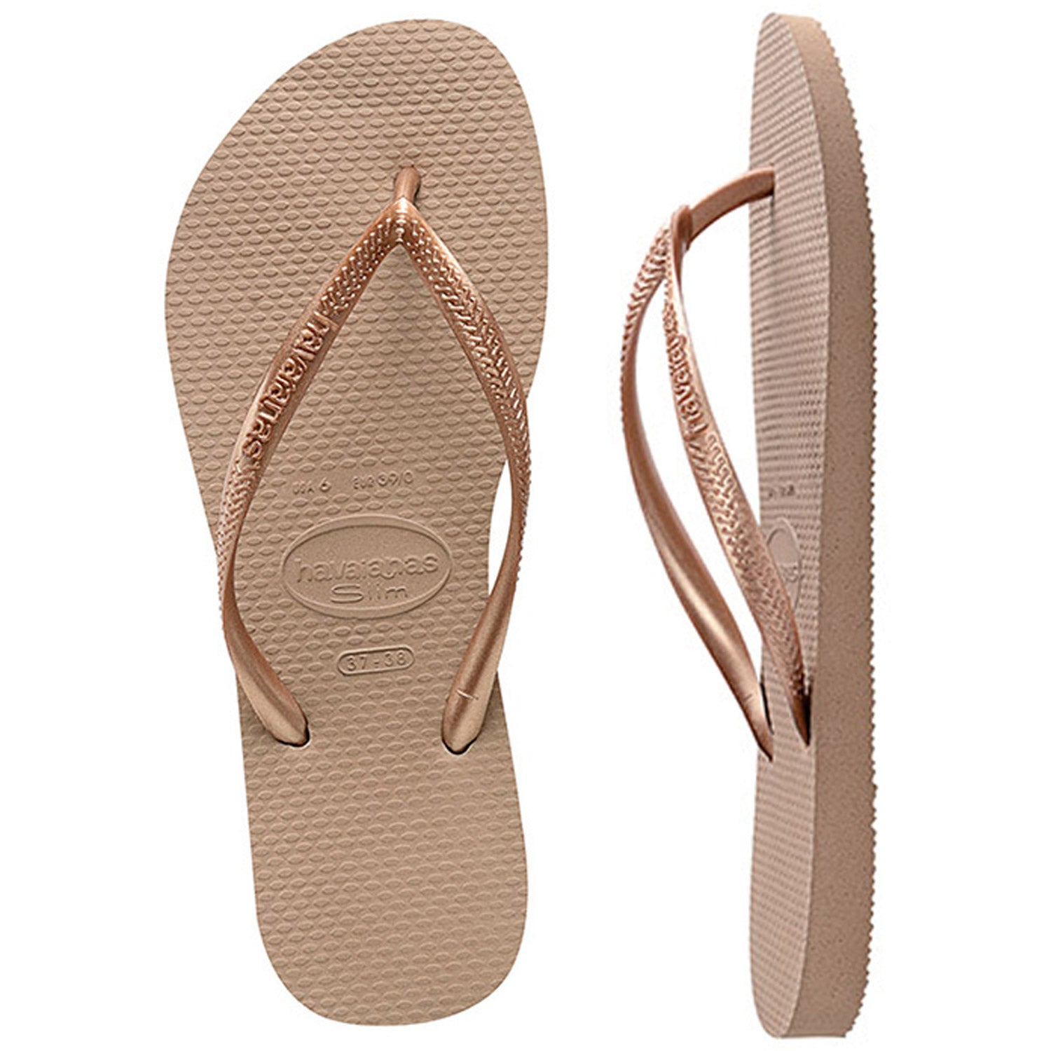 Slim Metallic Thongs Rose Gold