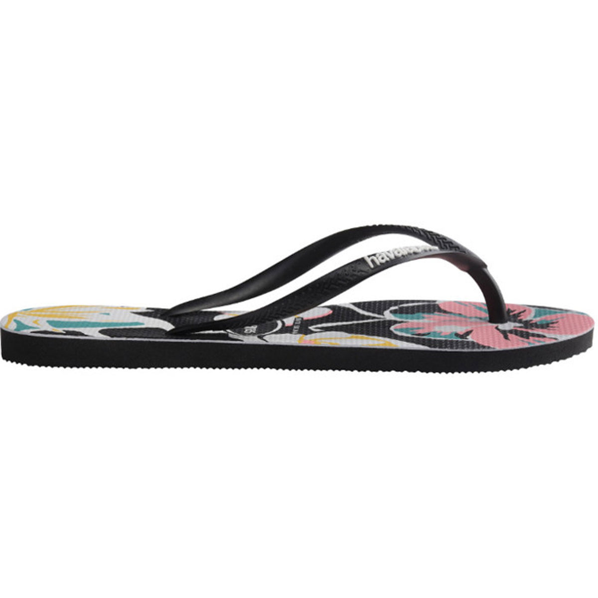 Slim Print Floral Thongs Black