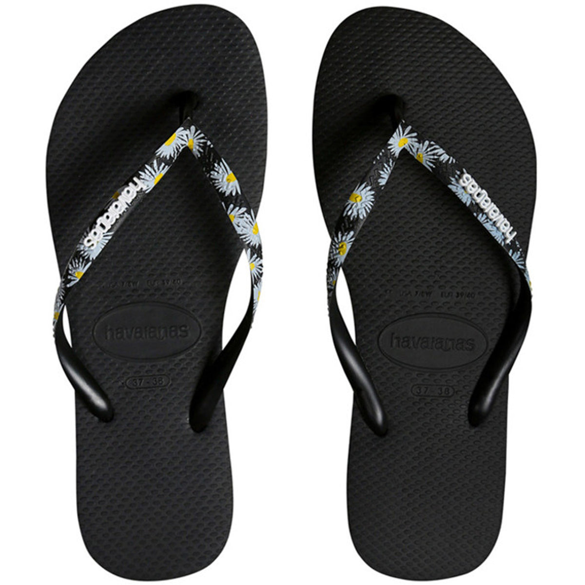 Slim Printed Strap Thongs Black Silver