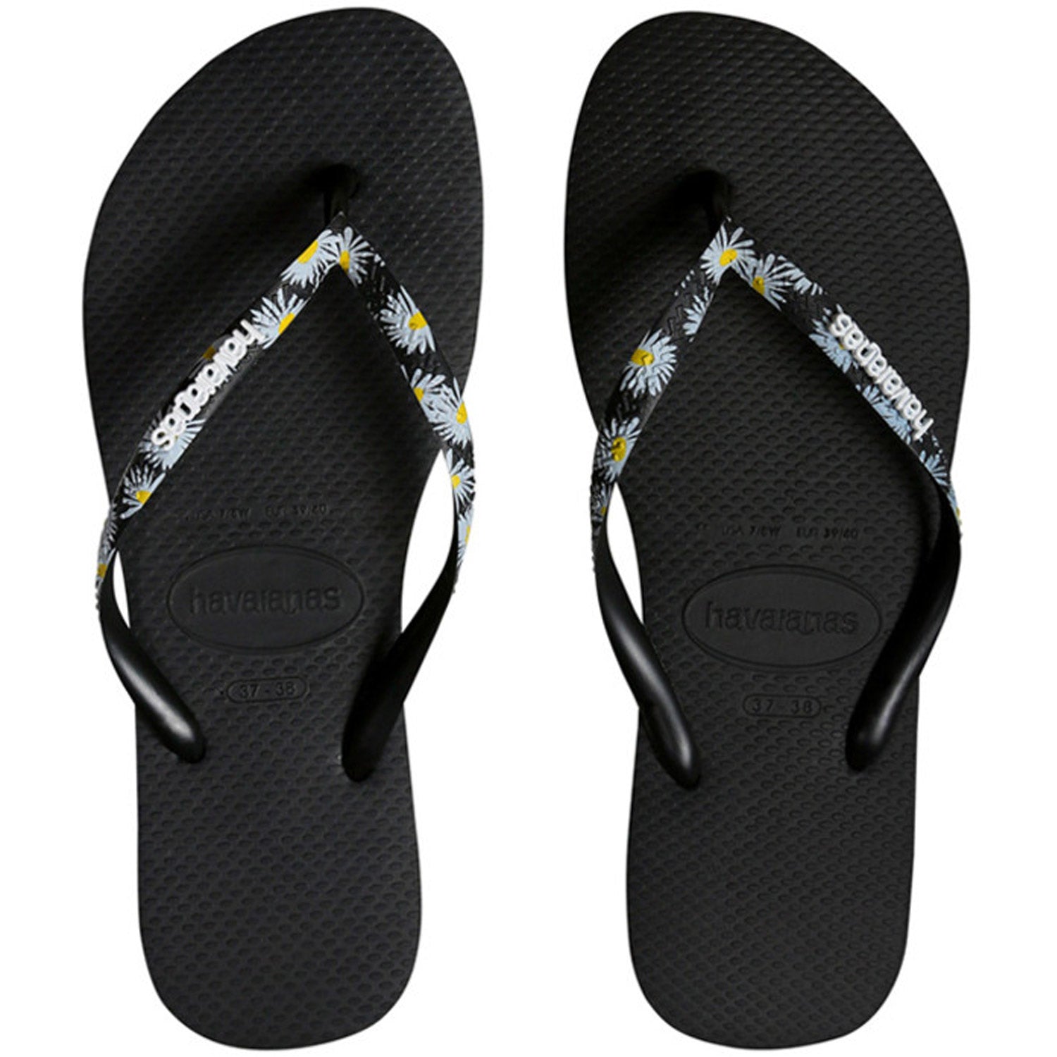 Slim Printed Strap Thongs Black Silver