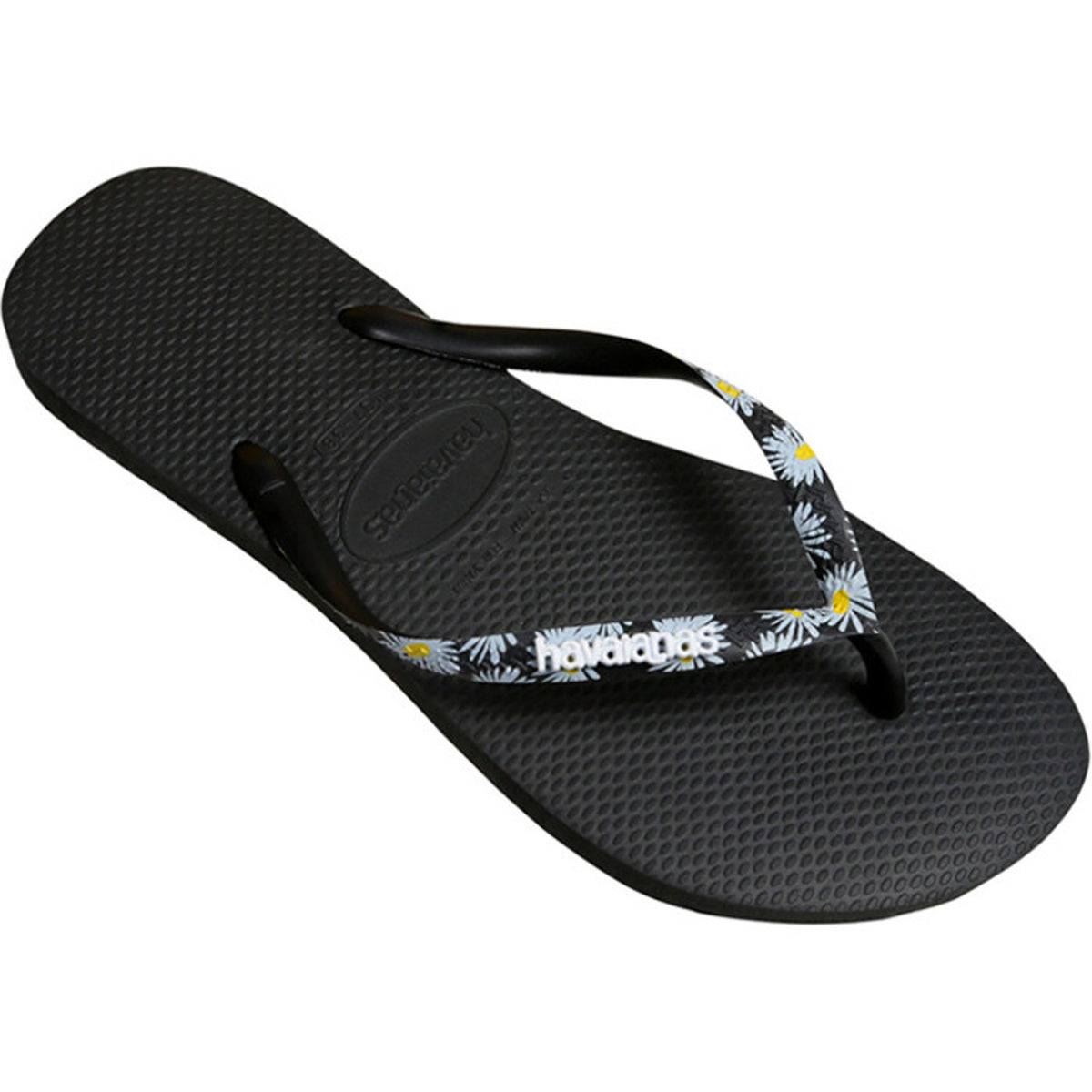 Slim Printed Strap Thongs Black Silver