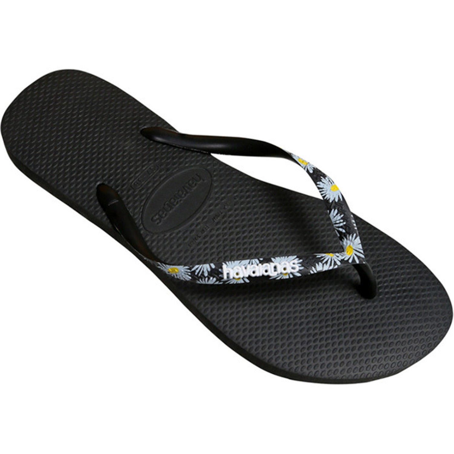 Slim Printed Strap Thongs Black Silver