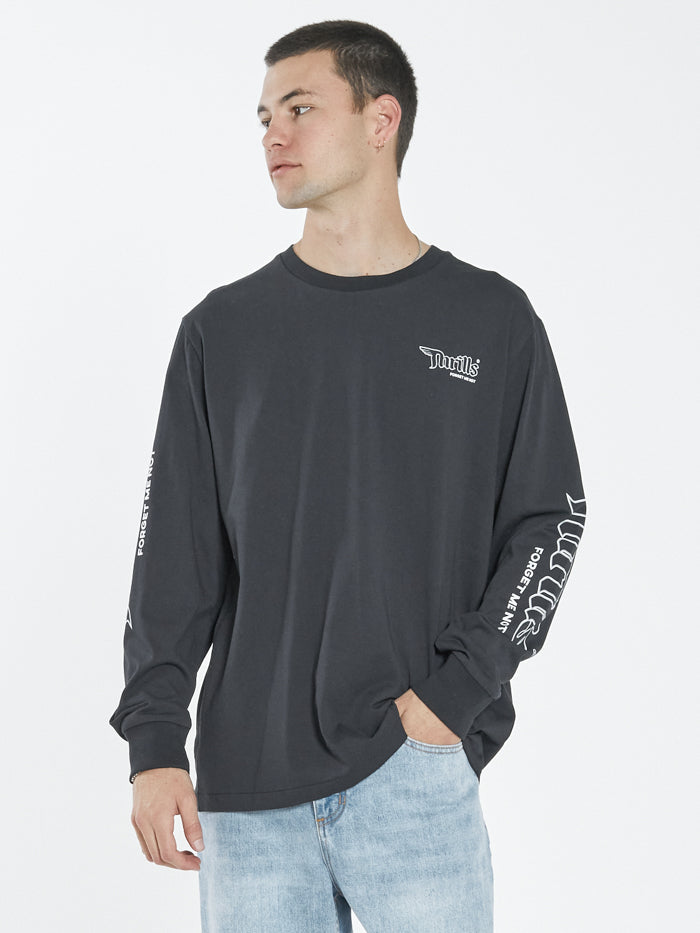 Thrills Forget Me Not Merch Fit Long Sleeve Tee Washed Black