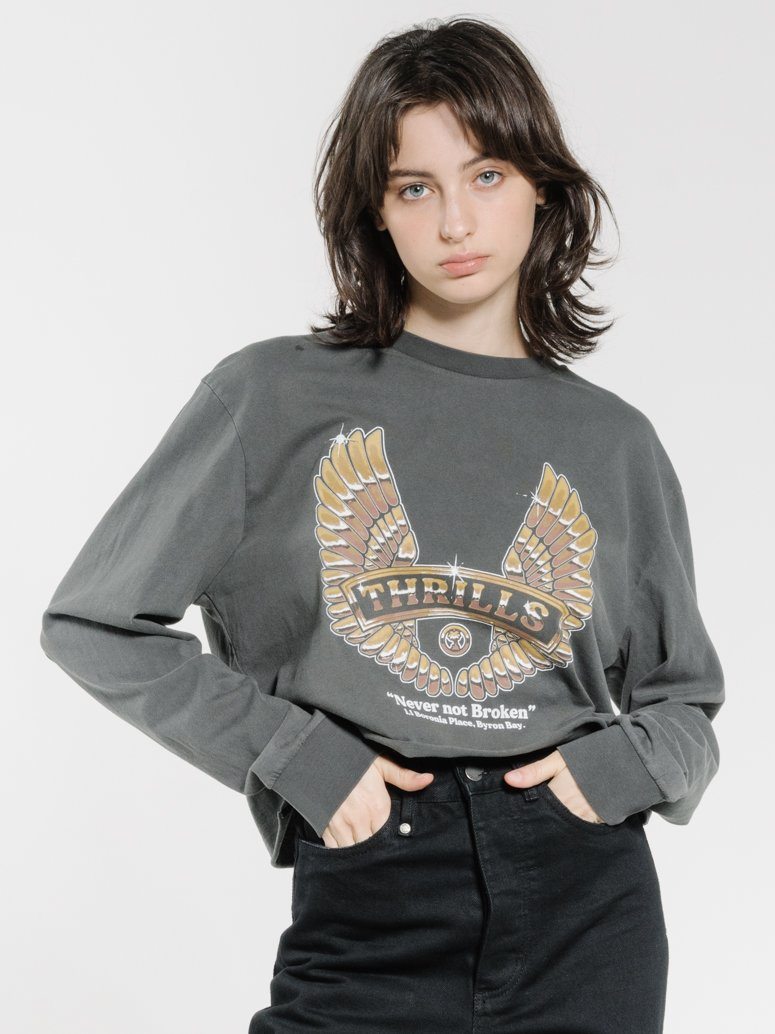 Thrills Wings of Steel Merch Crop LS Tee - Merch Black Merch black