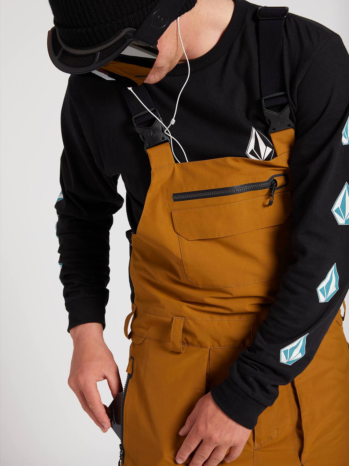 Volcom Mens Rain Gore Bib Overall- Black Black