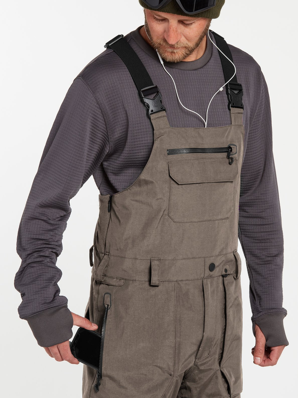 Volcom Mens Rain Gore Bib Overall- Black Dark teak