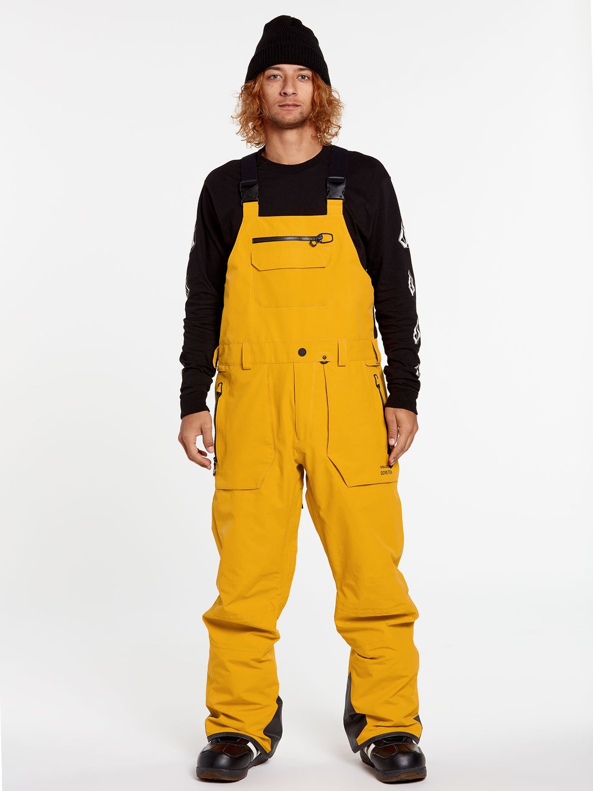 Volcom Mens Rain Gore Bib Overall- Black Resin gold