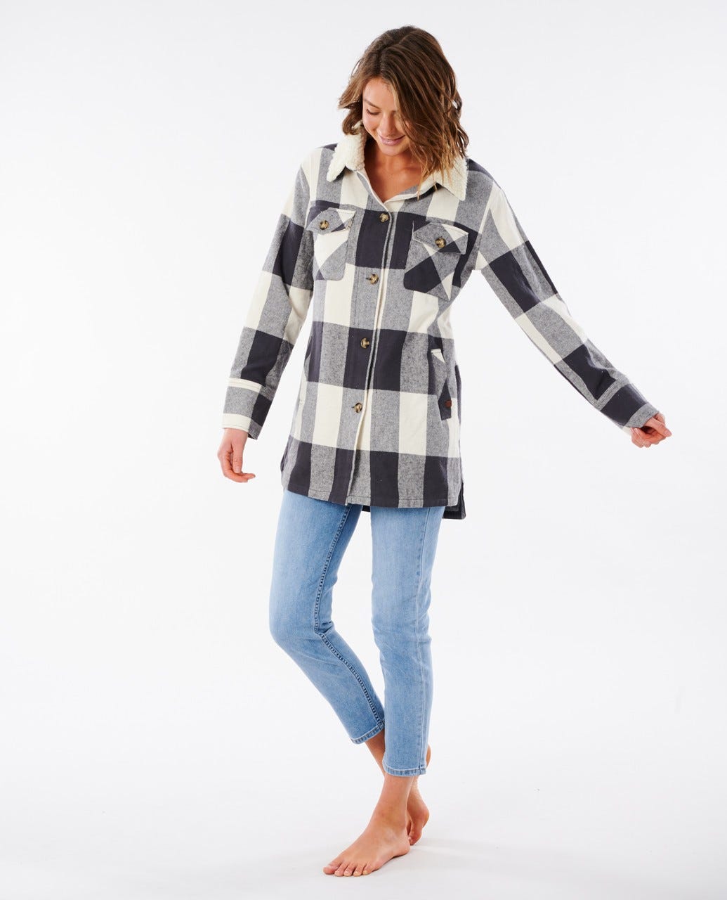 Rip Curl Kansas Check Shacket Black/white